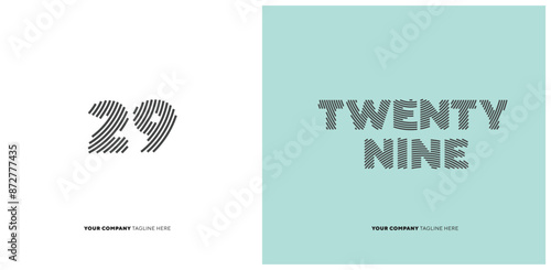 Number or Digit 29 twenty nine, with line effect editable vector.
