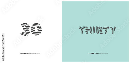 Number or Digit 30 thirty, with line effect editable vector.
