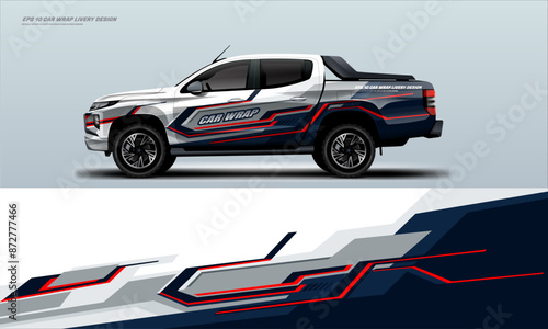 modern sporty truck car wrap livery design touch of white ready print decal fit on universal pick up truck vecihles