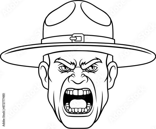 An angry drill instructor or sergeant bootcamp army soldier cartoon character