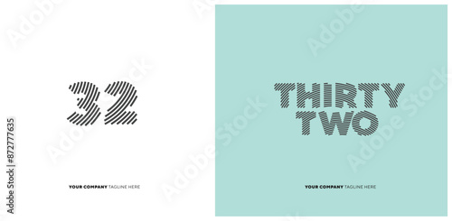 Number or Digit 32 thirty two, with line effect editable vector.
