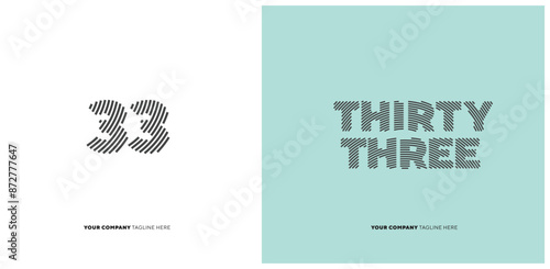 Number or Digit 33 thirty three, with line effect editable vector.
