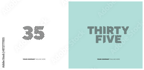 Number or Digit 35 thirty five, with line effect editable vector.
