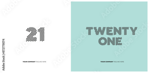 Number or Digit 21 twenty one, with line effect editable vector.
