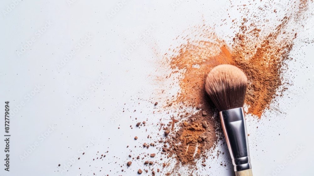 Facial powder makeup brush on white background for face concept with copy space Facial powder makeup brush on white background for face concept with copy space