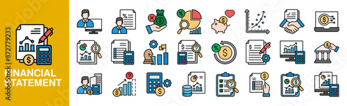 Financial Statement Icon Set For Design Elements, business, finance, accounting, analysis, calculator