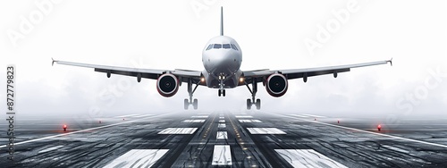 Airplane taking off from runway isolated on white background