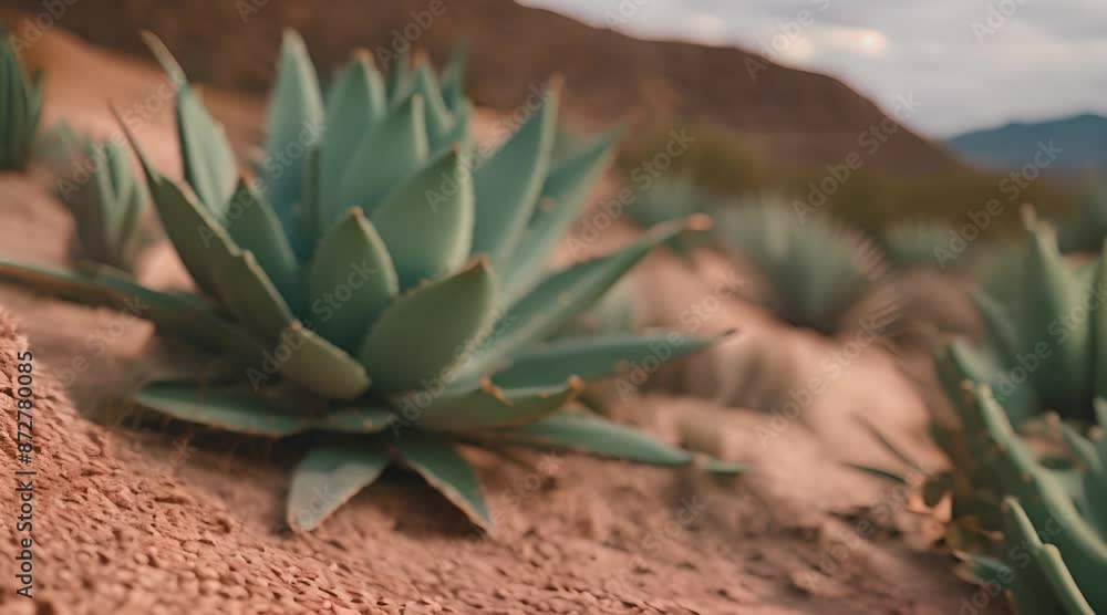 cactus in desert, Agave macro in barren environment cactus in desert, Agave macro in barren environment