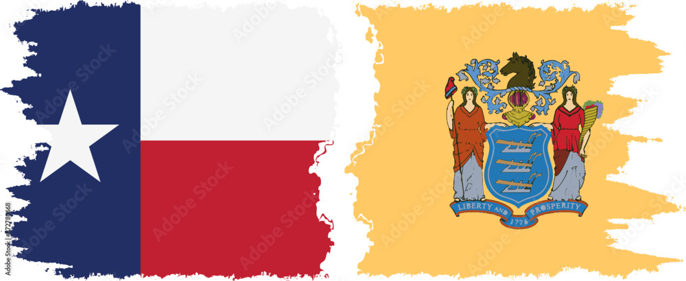 Obraz premium New Jersey and Texas states grunge brush flags connection vector