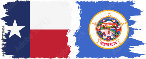 Minnesota and Texas states grunge brush flags connection vector old