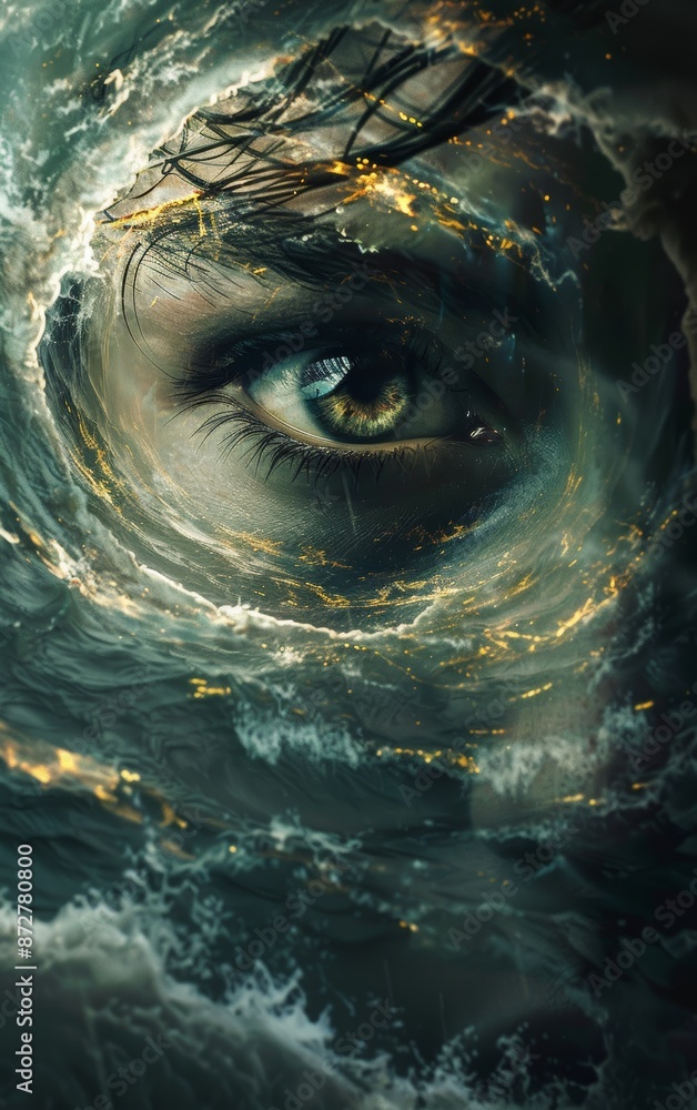 A swirling vortex of clouds forms a giant eye, symbolizing the power of nature and the mysteries of the universe. A swirling vortex of clouds forms a giant eye, symbolizing the power of nature and the mysteries of the universe.