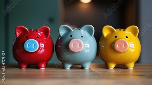 Row of three piggybanks symbolizing college graduation success