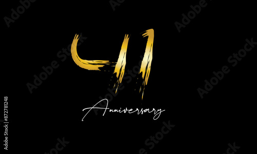 Number 41 Anniversary Handwriting Gold Abstract Logo photo