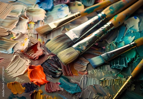 Artist Palette with Paintbrushes and Oil Paint