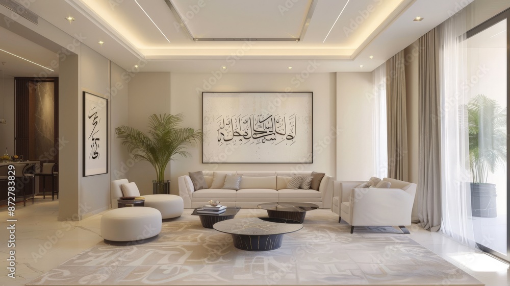 Modern Living Room with Beige and White Color Scheme Modern Living Room with Beige and White Color Scheme