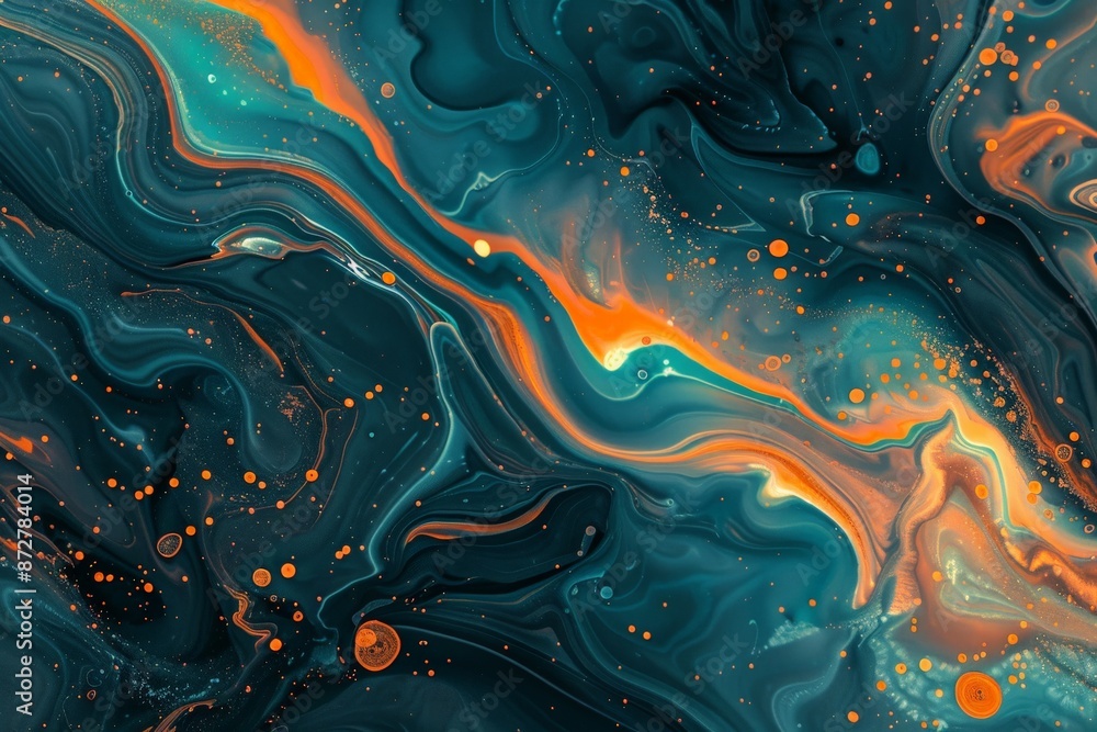 An abstract creation with vivid contrasts of teal and orange, displaying fluid patterns and dynamic interplays that create an engaging visual depth and contemporary aesthetic. An abstract creation with vivid contrasts of teal and orange, displaying fluid patterns and dynamic interplays that create an engaging visual depth and contemporary aesthetic.