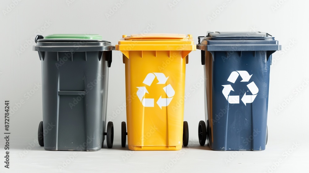Public trash can with recycling symbol isolated on white background Public trash can with recycling symbol isolated on white background