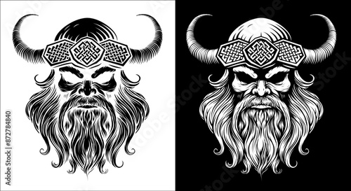 A Viking warrior or barbarian gladiator man mascot face looking strong wearing a helmet. In a retro vintage woodcut style.