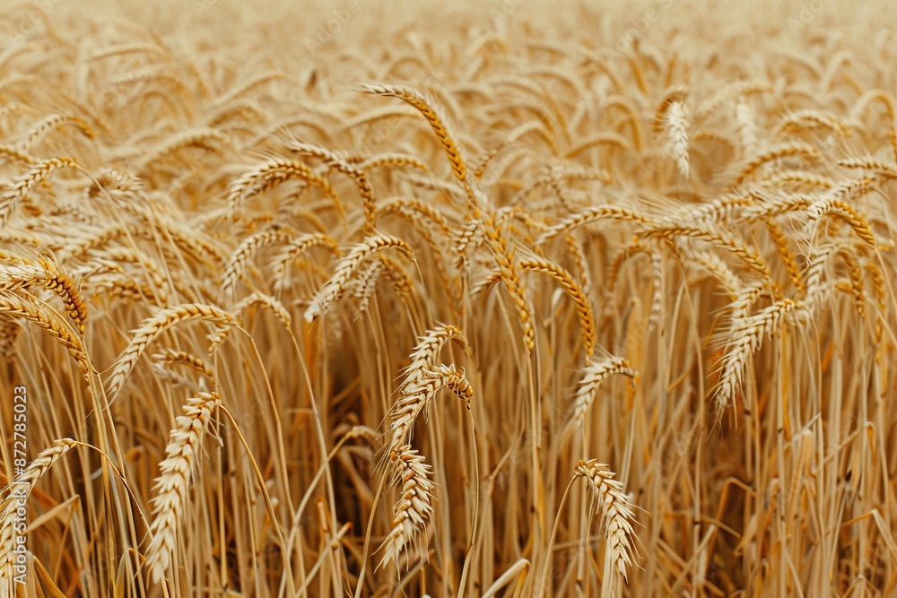 Close-Up Shot of a Rustic Field of Golden Wheat with Blurred Background, Clear Blue Sky, Soft Natural Lighting, Warm Color Tones, High Resolution, Macro Lens Photography, Sharp Focus, Depth of Field Close-Up Shot of a Rustic Field of Golden Wheat with Blurred Background, Clear Blue Sky, Soft Natural Lighting, Warm Color Tones, High Resolution, Macro Lens Photography, Sharp Focus, Depth of Field
