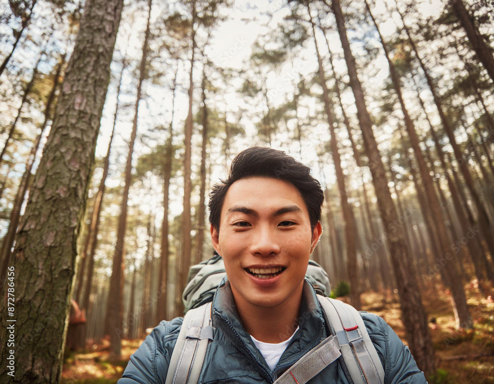Hiker on a Forest Trail: One Man Adventuring Hiker on a Forest Trail: One Man Adventuring