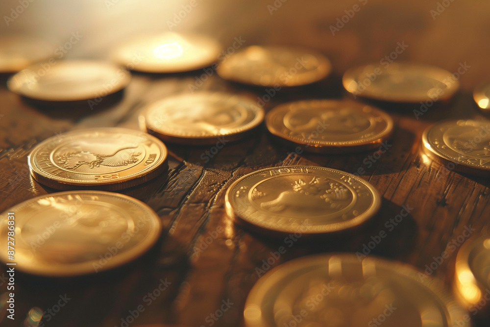 gold and silver coins or bitcoins stacked on the table gold and silver coins or bitcoins stacked on the table