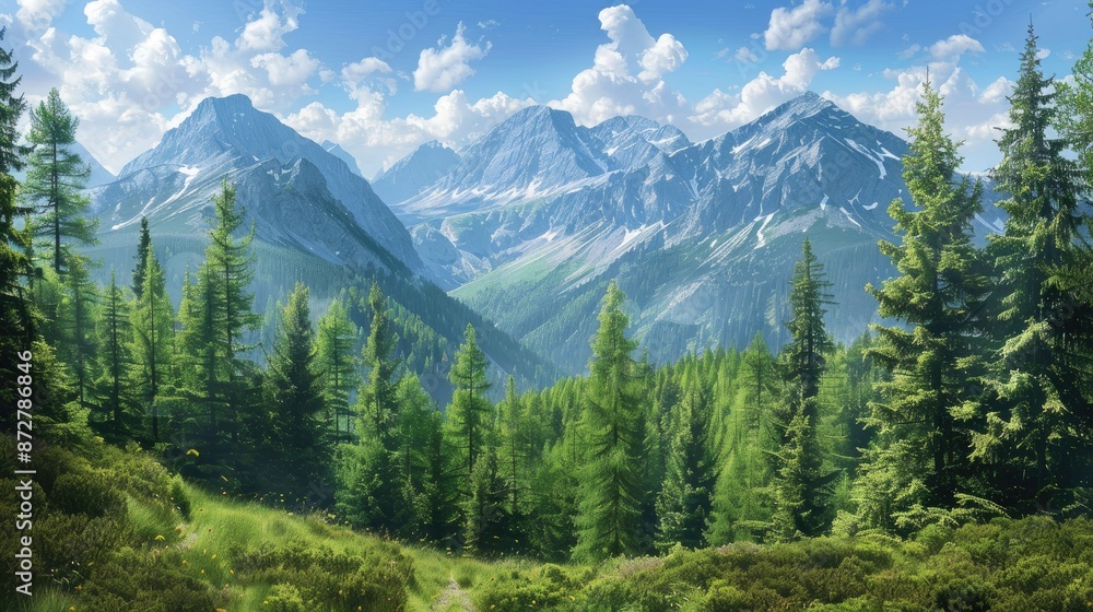 Scenic mountain view with trees Scenic mountain view with trees