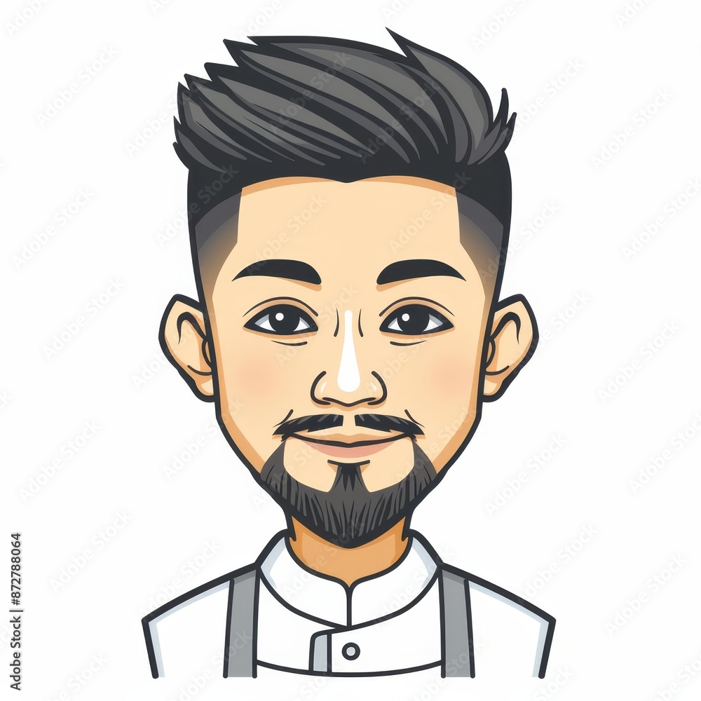 A man's caricature features a beard with a separate cut-out beam beside his face A man's caricature features a beard with a separate cut-out beam beside his face