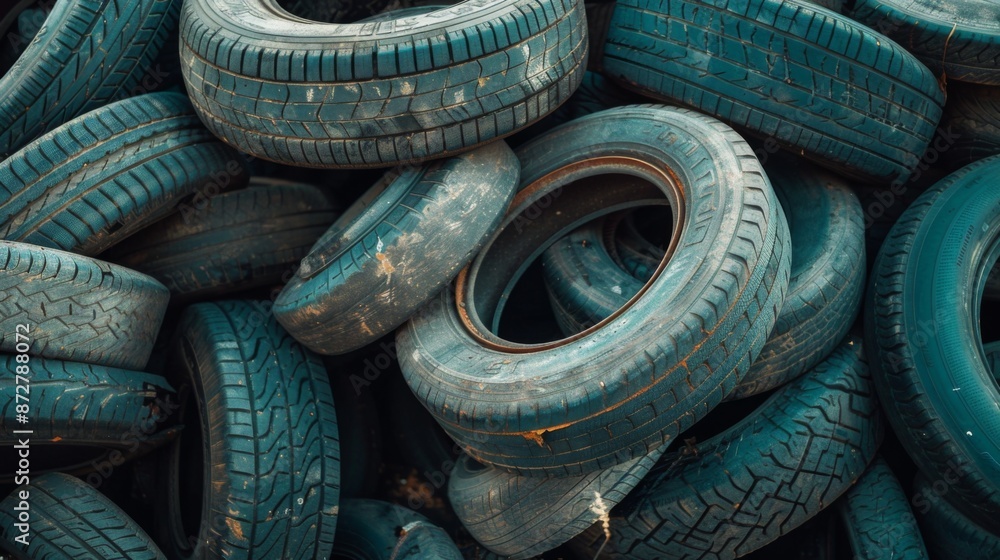 Close-Up of Discarded Tires for Recycling and Environmental Impact Close-Up of Discarded Tires for Recycling and Environmental Impact