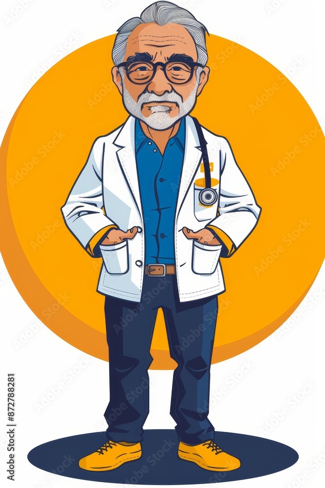 An old man in a lab coat holds one stethoscope in each hand An old man in a lab coat holds one stethoscope in each hand