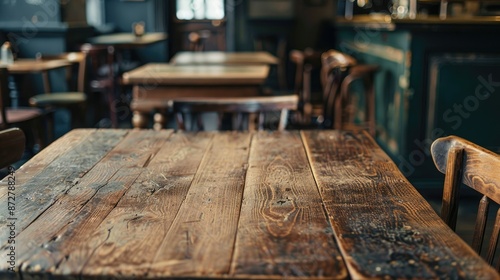 Old Wooden Table in Vintage Cafe with Copy Space