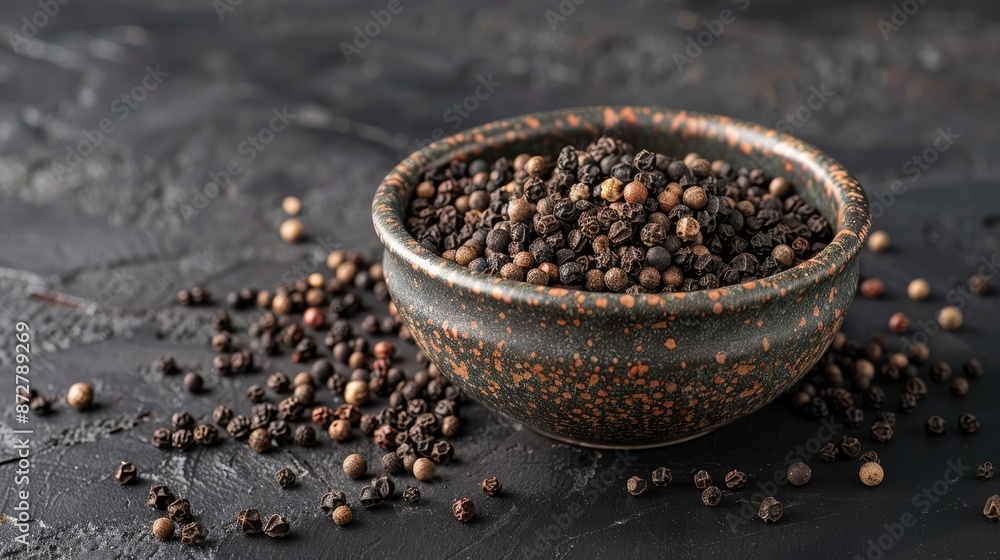Pepper seeds in a bowl on dark surface Pepper seeds in a bowl on dark surface