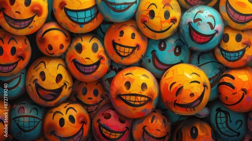 Collection of stylized, colorful smiley faces with various expressions © Олег Фадеев