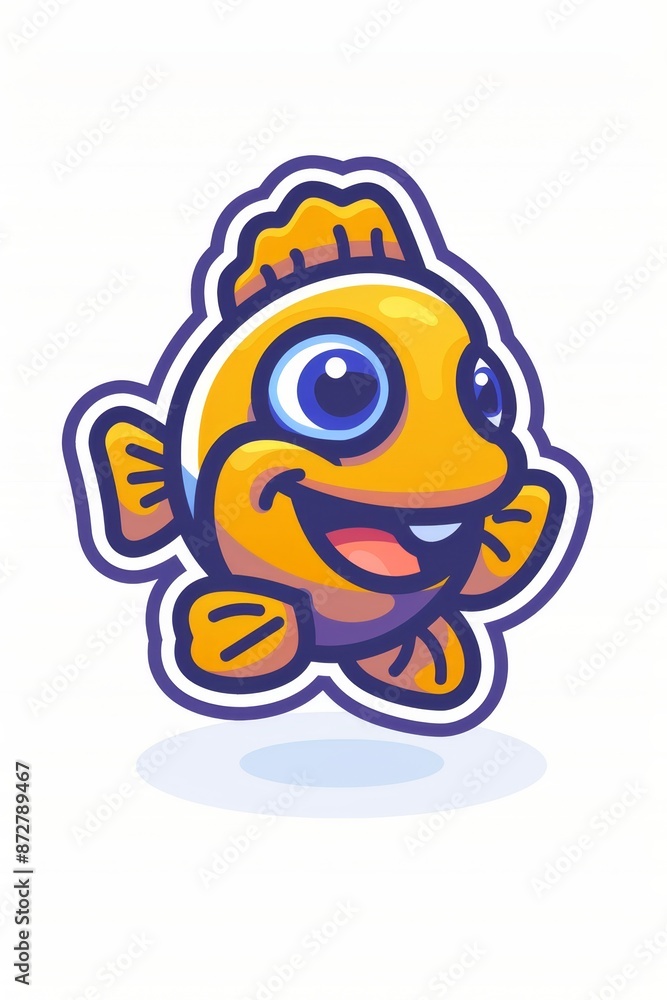 A yellow fish with a big smile on its face against a white background A yellow fish with a big smile on its face against a white background