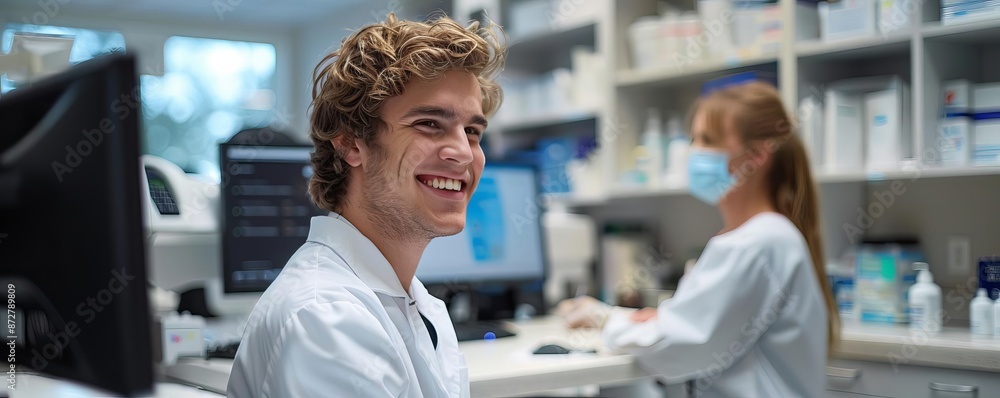 Obraz premium Efficient dental receptionist scheduling patient visits using digital system