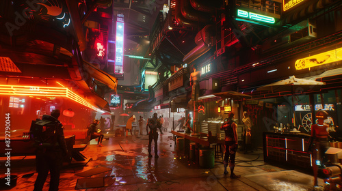 Cyberpunk metropolis: A neon-lit city with cybernetic inhabitants