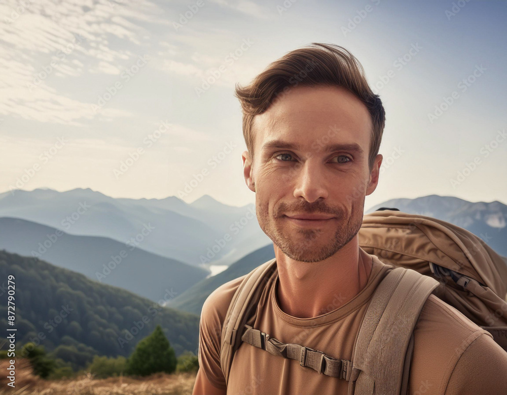 Solo Hiker on Mountain Trail: One Man Exploring Nature Solo Hiker on Mountain Trail: One Man Exploring Nature