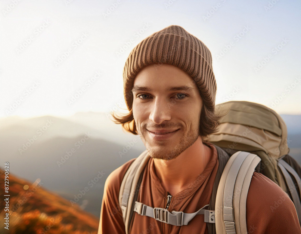 Solo Hiker on Mountain Trail: One Man Exploring Nature Solo Hiker on Mountain Trail: One Man Exploring Nature