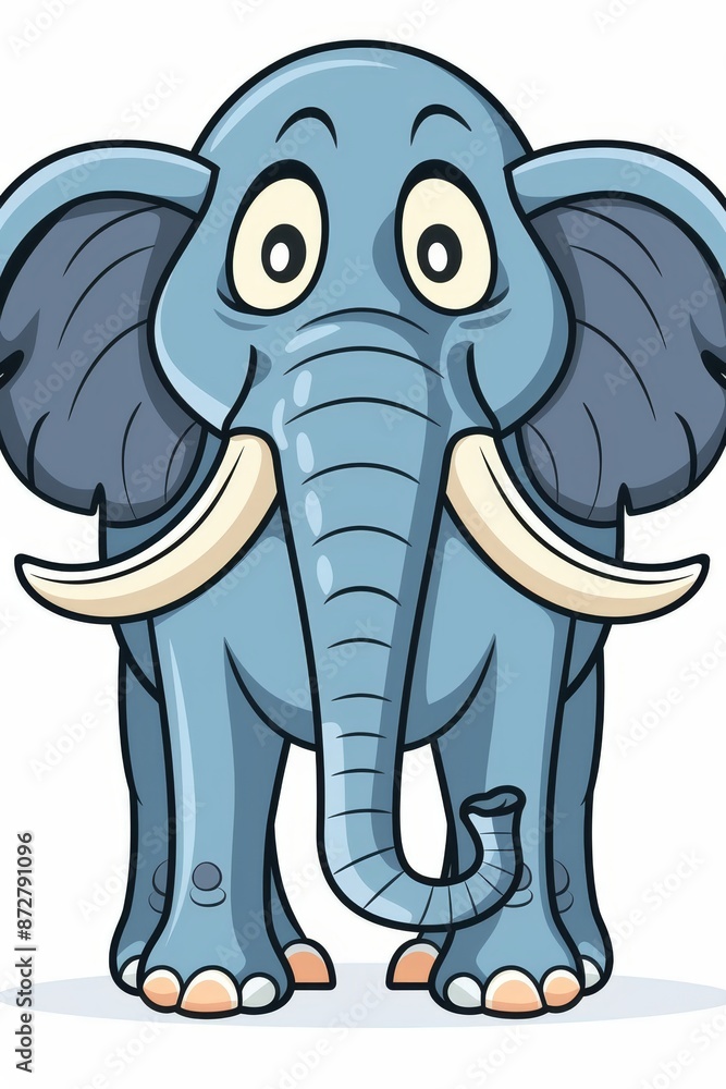 Obraz premium An elephant stands with large tusks curving from its mid-trunk and wide-open eyes