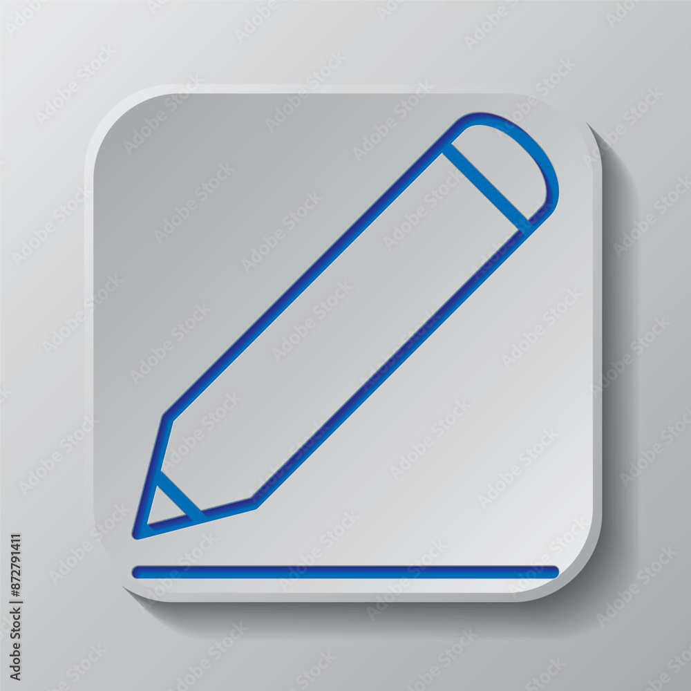 Pencil icon vector. Flat design. Paper cut design. Cutted blue symbol with shadow. Gray badge button, gray background Pencil icon vector. Flat design. Paper cut design. Cutted blue symbol with shadow. Gray badge button, gray background