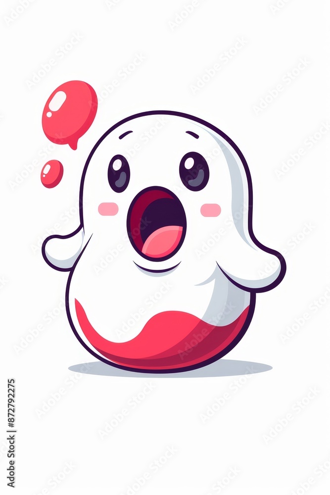 A white ghost bears a red nostril Additionally, a bubble is present A white ghost bears a red nostril Additionally, a bubble is present