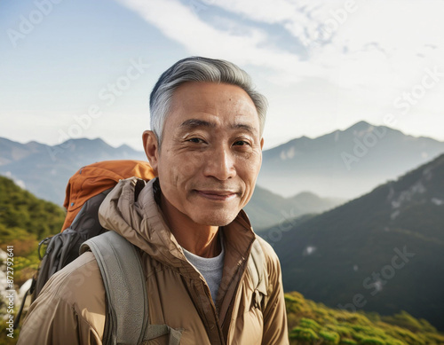 Solo Hiker on Mountain Trail: One Man Exploring Nature