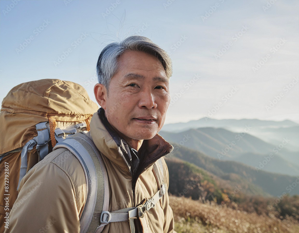 Solo Hiker on Mountain Trail: One Man Exploring Nature