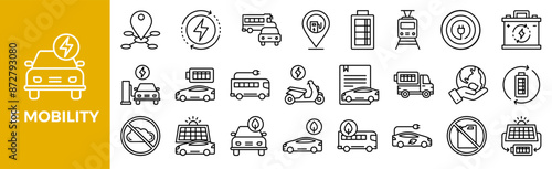 E-MOBILITY Icon Set For Design Elements, car, vehicle, eco, energy, station