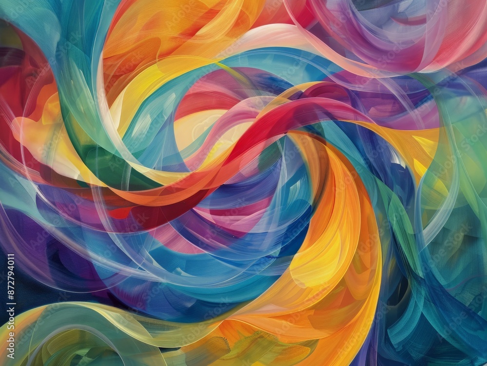 Dynamic swirl of bright hues and fluid forms, creating an abstract representation of cultural diversity and the blending of traditions and modernity Dynamic swirl of bright hues and fluid forms, creating an abstract representation of cultural diversity and the blending of traditions and modernity