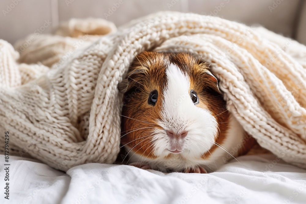 A charming guinea pig sits against a crisp white background, captured in a pet photography setting that highlights its adorable features and playful personality. A charming guinea pig sits against a crisp white background, captured in a pet photography setting that highlights its adorable features and playful personality.