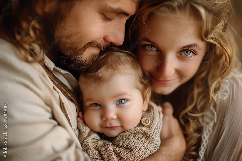 A loving couple cradles their baby with gentle affection, embodying the essence of family bonding and the tender connection that unites them. A loving couple cradles their baby with gentle affection, embodying the essence of family bonding and the tender connection that unites them.