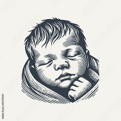 Baby Newborn. Vintage woodcut engraving style vector illustration.
