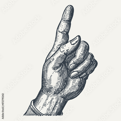 Hand Gesture Pointing Finger 6. Vintage woodcut engraving style vector illustration_traced