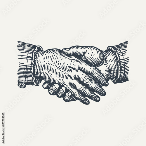Hand Shake. Vintage woodcut engraving style vector illustration.