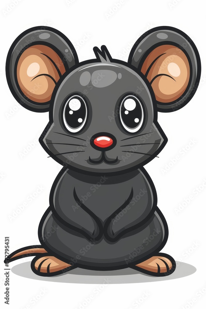A cartoon mouse with wide-open eyes and a sad expression sits on the ground A cartoon mouse with wide-open eyes and a sad expression sits on the ground